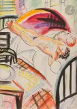 Le Couple by Gio Colucci, Encre et aquarelle, sold Oct 2022