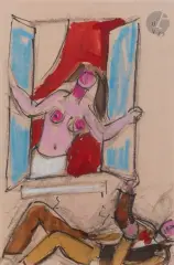 Femme à la fenêtre by Jean Hélion, 1983, Gouache, fusain et encre, sold Oct 2022