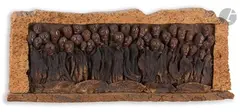 Les Baoulés by Philippe Dereux, 1983, Collage d'épluchures sur panneau, sold Oct 2022
