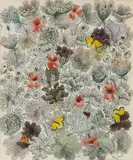 Fleurs et papillons by Dom Robert de Chaunac, 1973, Encre et aquarelle, sold Jun 2010