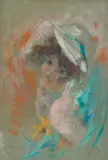 La capeline blanche by Jules Chéret, Pastel sur papier marouflé sur toile, sold Jun 2010