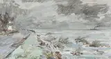 Le phare sous la tempête by Fernand Herbo, Aquarelle signée en bas à gauche, sold Nov 2009