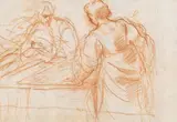 Etude de deux personnages (double face) by Simone Cantarini, Sanguine, sold Jun 2009