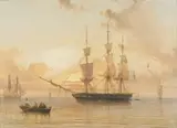 Marine au soleil couchant by Eugène le Poitevin, 1845, Toile, sold Jun 2009