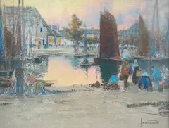 Port breton by Mathurin Janssaud, Pastel, sold May 2009