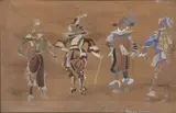 Quatre académiciens (étude de costumes pour la pièce "Signor Formica" d'Hoffmann) by Georgy Yakulov, Gouache sur trait de crayon noir, sold May 2022