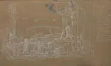 Projet de décor pour la pièce "Oedipe-roi" de Sophocle by Georgy Yakulov, Plume et gouache blanche sur papier brun, sold May 2022