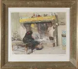Devant l'âtre by Louis Agricol Montagné, Aquatinte, sold May 2022