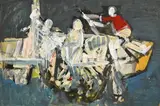 Personnages en bateau by Rudolf Kundera, Huile et gouache sur carton, sold Apr 2022