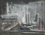 Bateau au port by Rudolf Kundera, Aquarelle gouachée sur carton, sold Apr 2022
