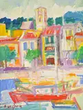 Bateau dans le petit port by Rudolf Kundera, Gouache sur panneau de médium, sold Apr 2022