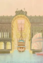 Paysage imaginaire pour la chambre de commerce et d'industrie de Marseille by Jean Pattou, Lithographie signée en bas à droite numéroté, sold Apr 2022