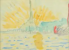 Gènes, la Lanterna à l'apparition du soleil by Paul Signac, 1904, Aquarelle sur traits de crayon, traces du cachet de la signature vers le bas vers la gauch, sold Dec 2019