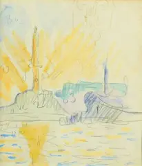 Gènes, la Lanterna au lever du soleil by Paul Signac, 1904, Aquarelle sur traits de crayon, traces du cachet de la si­gnature en bas à droite et diver, sold Dec 2019