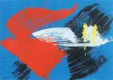 Composition fond bleu by Gérard Ernest Schneider, 1970, Gouache, sold Dec 2019