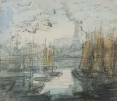 Voiliers au port by Pierre Laprade, Aquarelle sur traits de crayon, sold Dec 2019