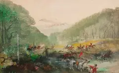 La chasse à courre by Jules Finot, Aquarelle et gouache sur papier, sold May 2019