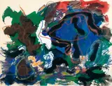 Composition by Karel Appel, Crayon gras et gouache sur papier, sold Jun 2011