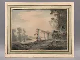 Maisons au bord du lac by Louis-Henri Foreau, Aquarelle sur papier, sold Apr 2019