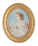 WINTERHALTER, D’APRES. « L’Impératrice Eugénie, en buste by Hippolyte Dominique Holfeld, Pastel à vue ovale, sold Mar 2024