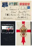 Carte de voeux et son enveloppe by Georges Mathieu, 1958, Collage et encre dorée sur papier, sold Dec 2011