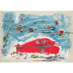 Rot liegt unter blau by Gerhard Hoehme, 1955, color screenprint, sold Jun 2025