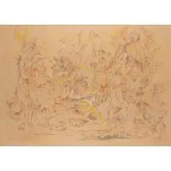 Die zwei feindlichen brüder by Bernard Schultze, 1966, pen and ink, sold Jun 2025