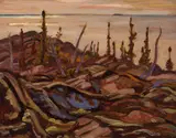 Evening, Great Bear Lake / Landscape (verso) by A. Y. Jackson, double-sided oil on board, sold Apr 2018