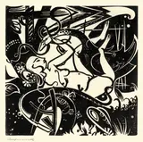 Leda mit Schwan by Heinrich Campendonk, 1917, Holzschnitt auf Japan, sold Nov 2008