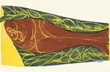 Paar 74 (Paar im Fisch) by HAP Grieshaber, 1974, Farbholzschnitt auf Japanbütten, sold Nov 2008