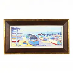 Boats on the Beach by Jorge Chacón, Oil on canvas, sold May 2022