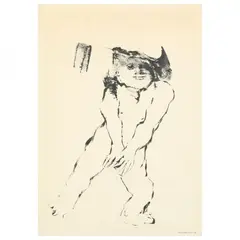 Standing Nude by Carlos Poveda, Ink on paper, sold May 2022
