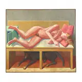 Large Reclining Nude with Dog by Stephanus Heidacker, Oil on burlap, sold May 2022