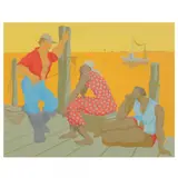 Waiting for the Shrimp Boat by Claude Howell, Serigraph in colors, sold May 2022