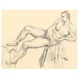 Male Nude by Claude Howell, Charcoal on paper, sold May 2022