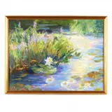 Waterlilies at Duke Gardens by Charlotte Fitzgerald, Oil on canvas, sold May 2022