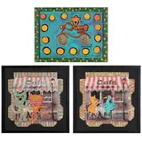 Three Folk Art Works by Brian Dowdall, To include two paintings that are acrylic on upcycled cardboard pizza box lids, sold May 2022