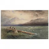 Maritime Scene with Shipwreck by Robert Taylor Pritchett, Watercolor and gouache, sold Apr 2022
