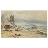 Chateau d'If from La Catalogne, Marseilles by John Burgess, Watercolor and whitening on paper, sold Apr 2022