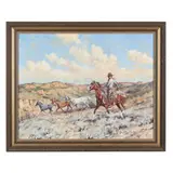 Wrangling Horses by William Edgar Loechel, Oil on canvas, sold Apr 2022