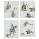 Four Western Themed Watercolors by James Louis Lundean, Watercolor and ink on paper, sold Apr 2022