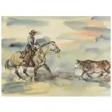 Western Scene with Cowboy by James Louis Lundean, Watercolor, sold Apr 2022