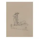 Illustration of a Little Boy with a Pig by Tasha Tudor, Graphite on paper, sold Apr 2022