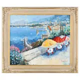 Mediterranean Harbor Scene by John Calvin, Oil on canvas, sold Apr 2022