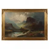 Norwegian Landscape with Sheep by A. Findley, Oil on canvas, sold Apr 2022