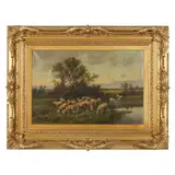 A Flock of Sheep at Pasture by G. Milone, Oil on canvas, sold Apr 2022