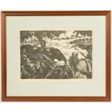 Elephant Hunt in Congo Forest by Paul B. Travis, 1936, Lithograph, offered May 2026