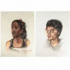 Untitled portraits (Woman with headband / Curly-haired boy) by Shirley Aley Campbell, Pastel on paper, offered Mar 2025