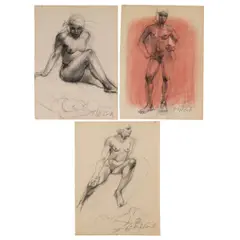 Untitled figural studies (Pink / Stare / Looking off),Conte crayon and by Shirley Aley Campbell, pastel on paper, offered Mar 2025