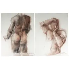 Untitled figural studies (Holding head / From behind) by Shirley Aley Campbell, Pastel on paper, offered Mar 2025